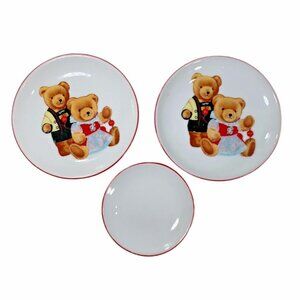 Reutter Porzellan Germany Teddy Bear Trinket Tray Mini Dish Set of 3 Lederhousen